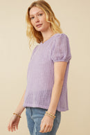 Womens Ribbed Knit Textured Puff Sleeve Top Side
