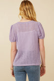 Womens Ribbed Knit Textured Puff Sleeve Top Back