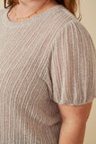 Plus Ribbed Knit Textured Puff Sleeve Top Detail