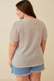 Plus Ribbed Knit Textured Puff Sleeve Top Back
