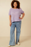 Plus Ribbed Knit Textured Puff Sleeve Top Full Body