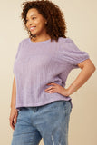 Plus Ribbed Knit Textured Puff Sleeve Top Side