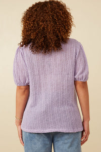 Plus Ribbed Knit Textured Puff Sleeve Top Back