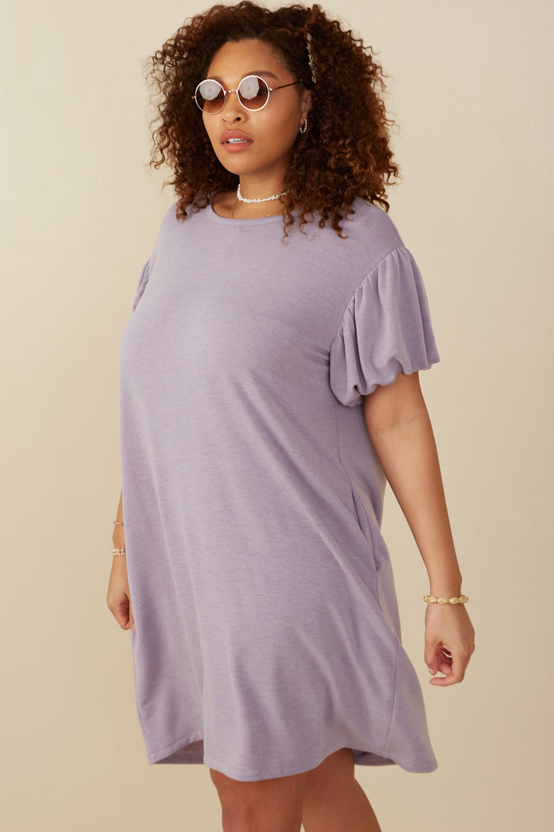 Womens Puff Sleeve Terry Knit Dress