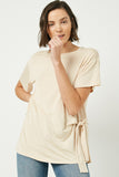 HJ3252 TAN Womens Side Ribbon Tie T Shirt Front