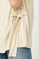 HJ3252 TAN Womens Side Ribbon Tie T Shirt Detail