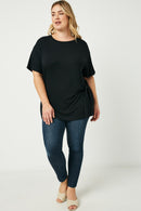 HJ3252W BLACK Plus Side Ribbon Tie T Shirt Full Body
