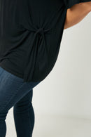 HJ3252W BLACK Plus Side Ribbon Tie T Shirt Detail