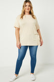 HJ3252W TAN Plus Side Ribbon Tie T Shirt Full Body