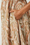 HJ3438 SALMON Womens Paisley Square Neck Tunic Dress Detail