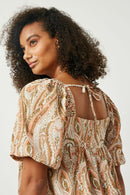 HJ3438 SALMON Womens Paisley Square Neck Tunic Dress Back