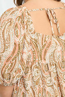 HJ3438W SALMON Plus Paisley Square Neck Tunic Dress Detail