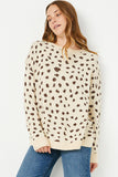 HJ3477 BEIGE Womens Leopard Print Pullover Sweater Knit Top Front