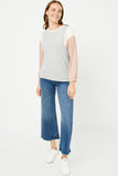 Contrast Paneled Ribbed Knit Relaxed Tee
