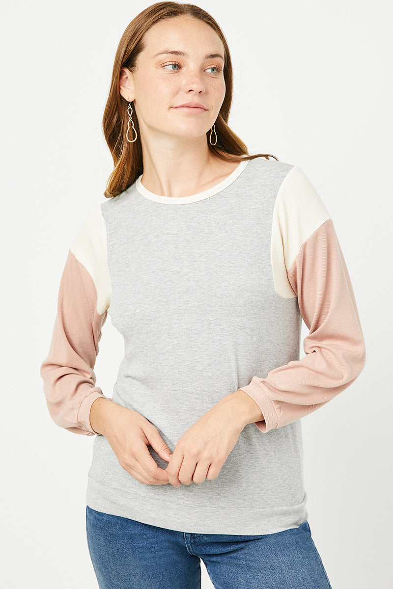 Contrast Paneled Ribbed Knit Relaxed Tee