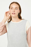 HJ3486 HEATHER GREY Womens Contrast Paneled Ribbed Knit Relaxed Tee Detail