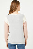 HJ3486 HEATHER GREY Womens Contrast Paneled Ribbed Knit Relaxed Tee Back