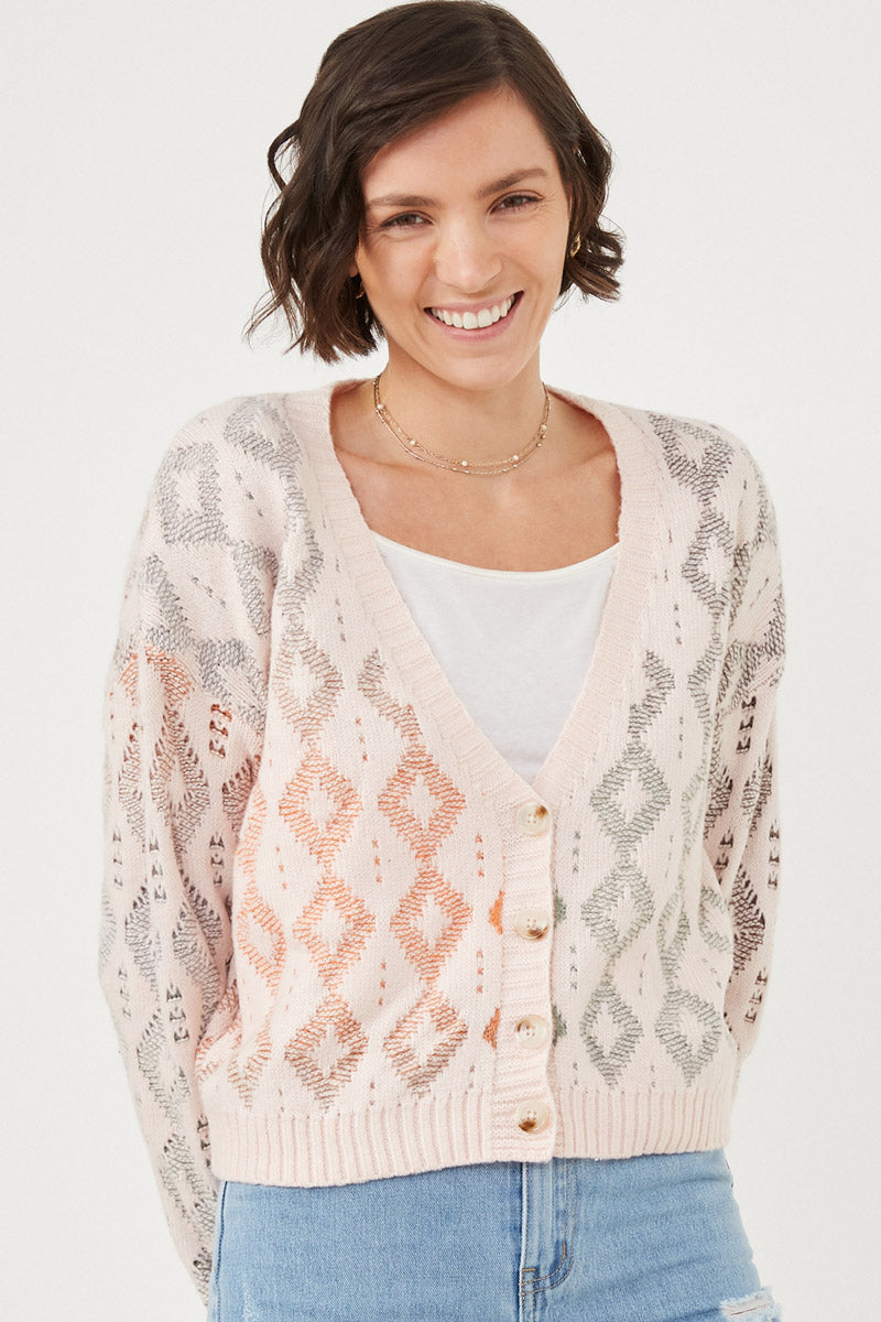 Womens Ombre Diamond Cropped Button Cardigan