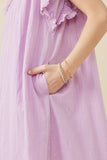 HK1375 Lavender Womens Textured Lace Trim Ruffle Sleeve Dress Detail