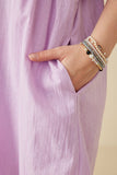 HK1375W Lavender Plus Textured Lace Trim Ruffle Sleeve Dress Detail