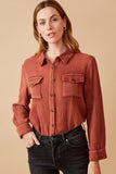 Womens Overdyed Textured Button Up Shirt Front