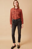 Womens Overdyed Textured Button Up Shirt Full Body