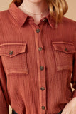 Womens Overdyed Textured Button Up Shirt Detail