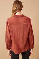 Womens Overdyed Textured Button Up Shirt Back