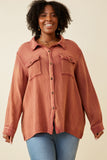 Plus Overdyed Textured Button Up Shirt Front