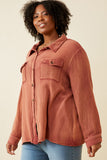 Plus Overdyed Textured Button Up Shirt Side