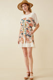 HK1597 IVORY Women Contrast Tree Print Dolman Sleeve Dress Full Body