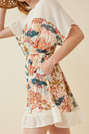 HK1597 IVORY Women Contrast Tree Print Dolman Sleeve Dress Side