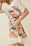 HK1597 IVORY Women Contrast Tree Print Dolman Sleeve Dress Side