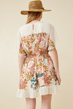 HK1597 IVORY Women Contrast Tree Print Dolman Sleeve Dress Back