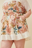 HK1597W IVORY Plus Contrast Tree Print Dolman Sleeve Dress Side