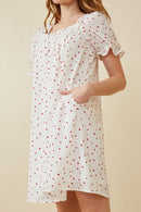 HK1689 Off White Womens Ditsy Hearts Square Neck Puff Sleeve Dress Back