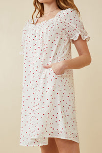 HK1689 Off White Womens Ditsy Hearts Square Neck Puff Sleeve Dress Back