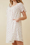 HK1689 Off White Womens Ditsy Hearts Square Neck Puff Sleeve Dress Back