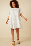 HK1878W Blue Mix Plus Light Floral Tulip Sleeve Dress Full Body