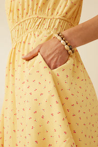 Womens Ditsy Print Button Detail Square Neck Puff Sleeve Dress Detail