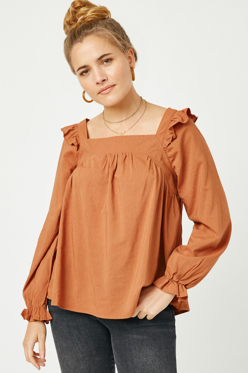 Womens Ruffle Shoulder Long Sleeve Top