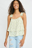 Floral Pleated Strap Layered Tank