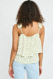 HN4017 Off White Womens Floral Pleated Strap Layered Tank Back