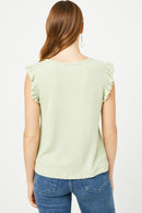 HN4033 SAGE Womens Textured Knit Ruffled Tank Back