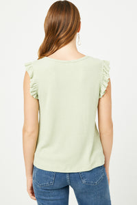HN4033 SAGE Womens Textured Knit Ruffled Tank Back