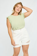 HN4033W SAGE Plus Textured Knit Ruffled Tank Front
