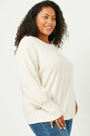 HN4155W IVORY Plus Textured Rib Exaggerated Cuff Knit Top Side