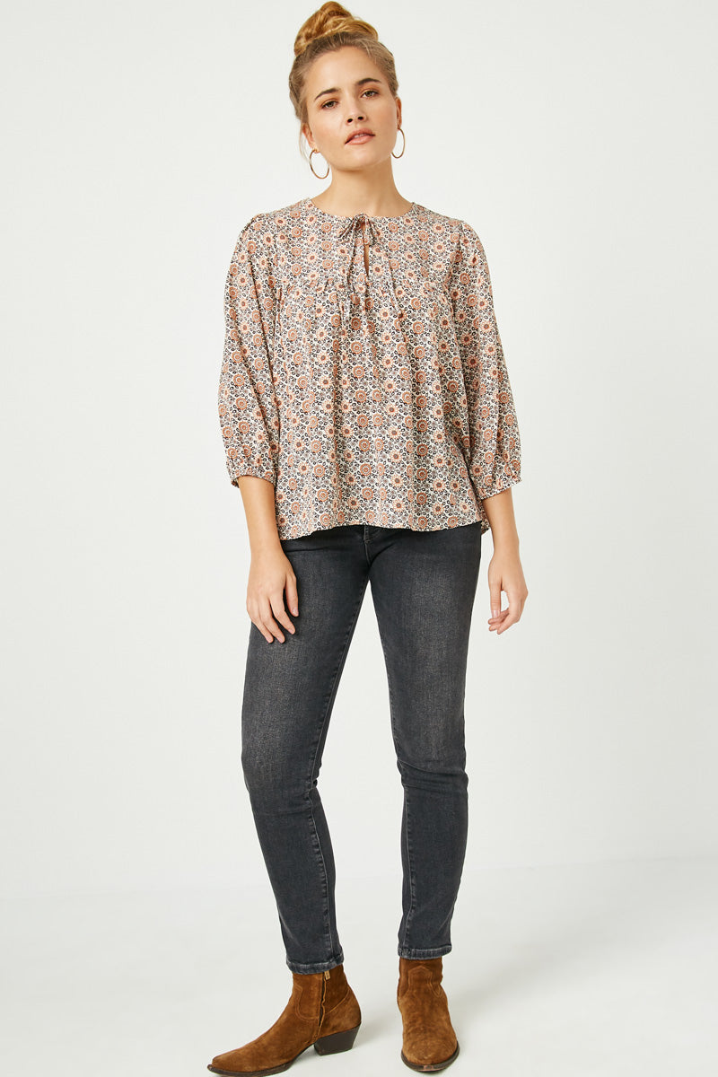 Womens Floral Printed Peasant Top