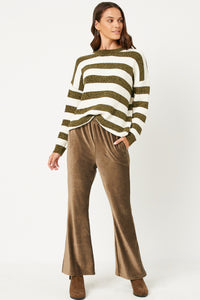 HN4221 OLIVE Womens Wide Leg Velvet Corduroy Pants Full Body