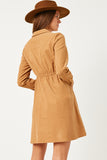 HN4259 CAMEL Womens Button Down Cinched Waist Corduroy Dress